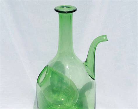 Vintage Green Glass Wine Decanter With Ice Chamber Etsy