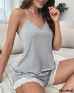 Olivia Mark Crochet Lace Sleeveless V Neck Pajama Set Olivia Mark