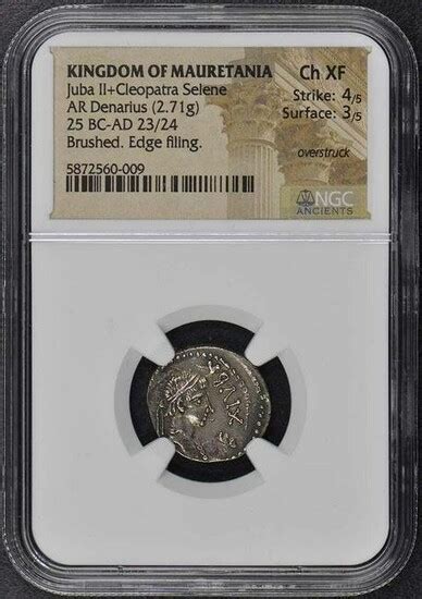 Juba II+Cleopatra Selene KINGDOM OF MAURETANIA AR Denarius NGC...