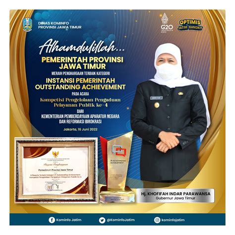 Pemprov Jatim Raih Penghargaan Outstanding Achievement Dari Kemenpan Rb