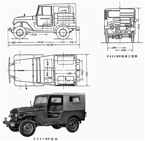 Toyota Landcruiser 1958 Blueprint - Download free blueprint for 3D modeling