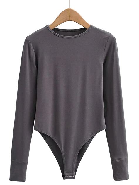 Wholesale Simple Design Long Sleeve Crew Neck Solid Bodysuit Dwo071345