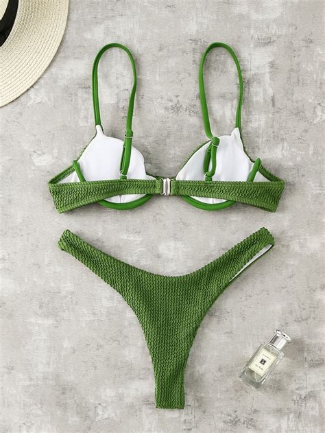 Ba Ador Bikini Cortado Alto Con Aro Con Textura Ne N Moda De Mujer