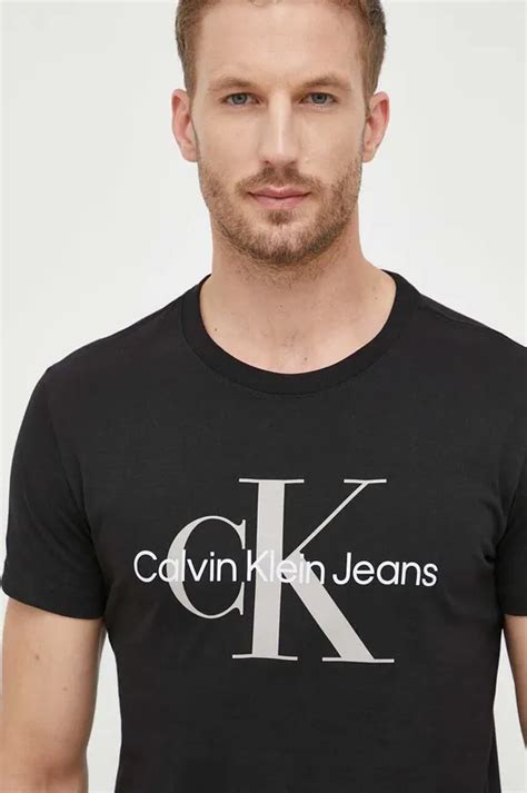 Calvin Klein Jeans T Shirt Bawełniany Kolor Czarny Z Nadrukiem