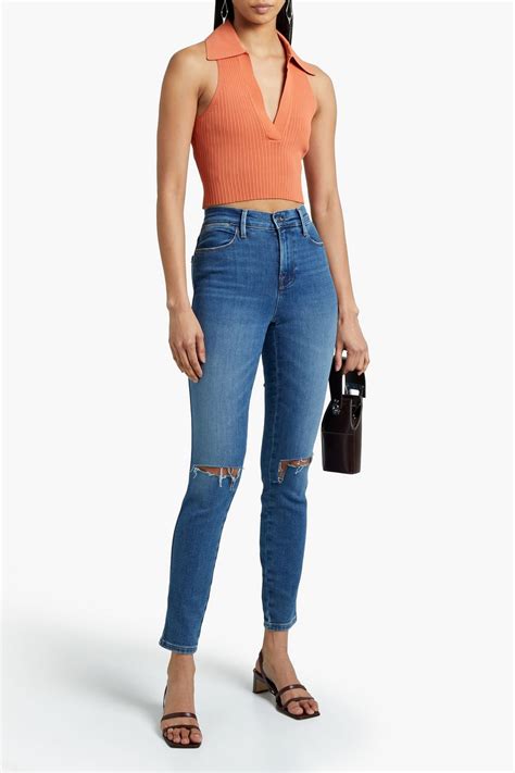 FRAME Le High Skinny Distressed High Rise Skinny Jeans THE OUTNET