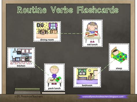 Routine Verbs Flashcards For Kindergarten Esl Elementary Special Education Activities Esl