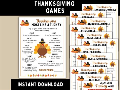 Thanksgiving Party Games Printable Thanksgiving Games Thanksgiving Games for Kids or Adults - Etsy