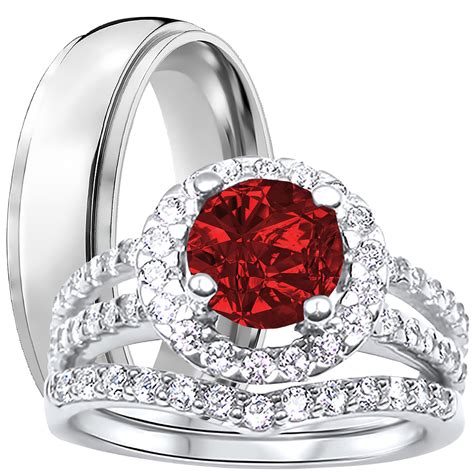 Laraso And Co His Her Wedding Rings Ruby Red Cz July Birthstone Wedding