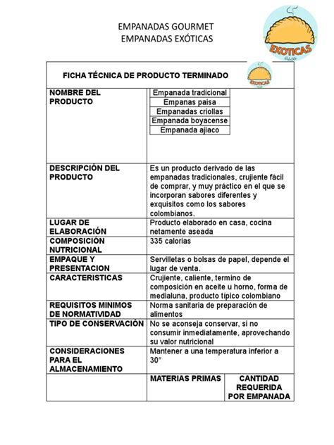 Ficha Técnica De Producto Terminado Pdf