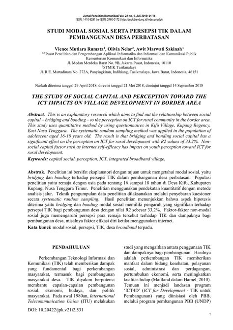 Pdf Studi Modal Sosial Serta Persepsi Tik Dalam Pembangunan Desa