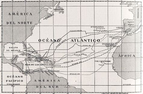 Los Viajes De Cristóbal Colón En 1492 1493 1498 Y 1502 Tamaño Completo