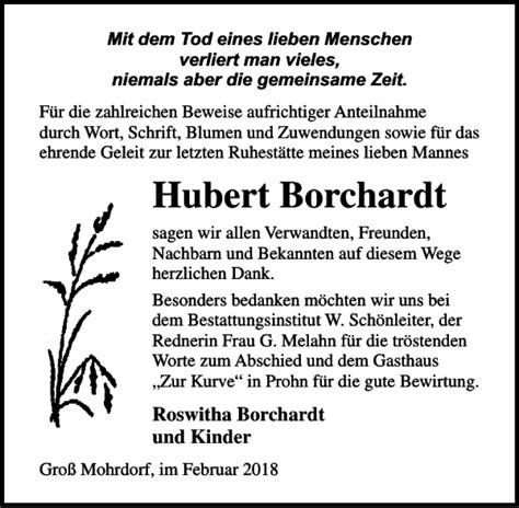 Traueranzeigen Von Hubert Borchardt Trauer Anzeigen De