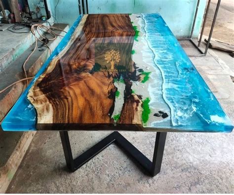 Ocean Epoxy Table Top Center Table Epoxy Resin River Table Natural Wood Valentine T Etsy