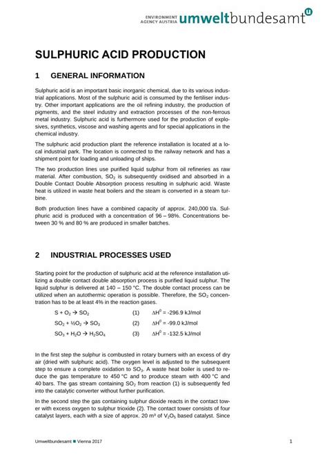 (PDF) SULPHURIC ACID PRODUCTION - Umweltbundesamt · Sulphuric acid ...