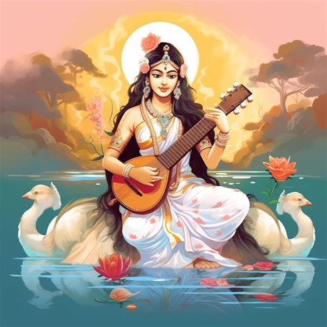 Premium Ai Image Saraswati Devi Goddess Happy Vasant Panchami Indian