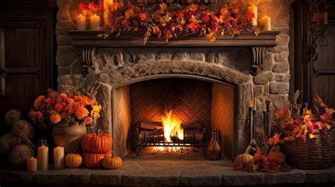 Premium Photo | Autumn cozy fall fireplace