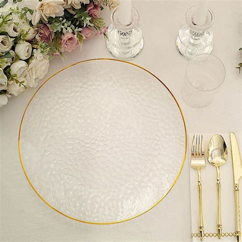 BalsaCircle 6 Clear 13 In Round Hammered Plastic Charger Plates With