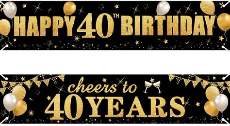 2pcs 40th Birthday Banner Decorations For Men Women Black Gold Happy 40th Birthday