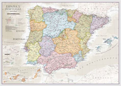 Large Spain And Portugal Classic Wall Map Canvas