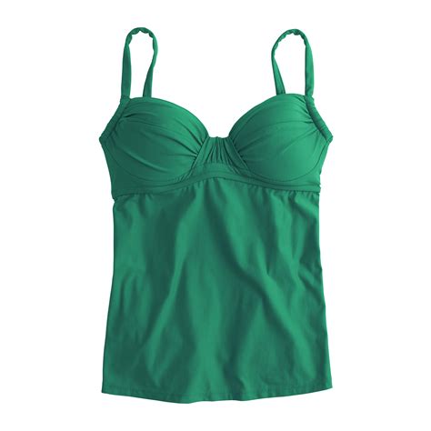 Lyst Jcrew Ruched French Swing Tankini Top In Green