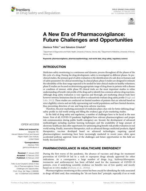 Pdf A New Era Of Pharmacovigilance Future Challenges And Opportunities