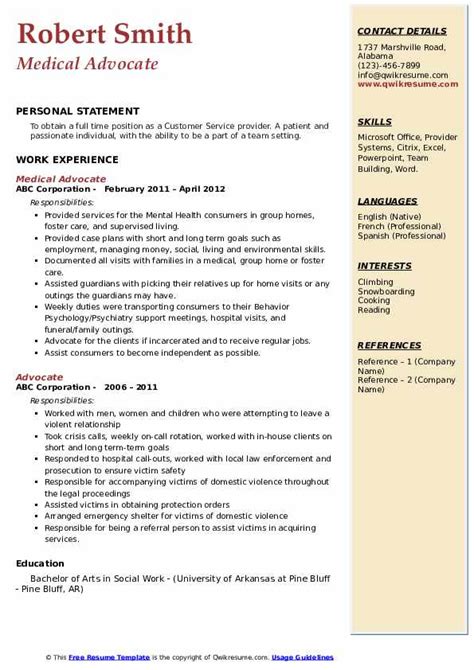 Patient Advocate Resume Sample