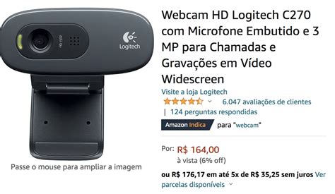 Webcam HD Logitech C270 Microfone Embutido E 3 MP Para Chamadas E