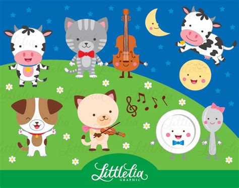 Hey diddle diddle clipart kinderliedjes clipart 15088 Etsy België