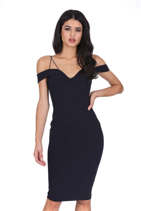 Navy Off The Shoulder Bodycon Dress Ax Paris