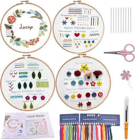 Beginners Embroidery Stitch Practice Kit 4 Sets Embroidery Kit To