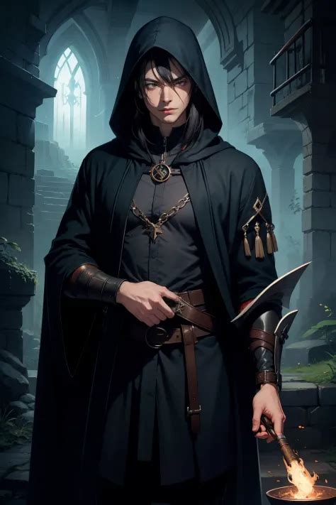 Man Mysterious Elf Assassin Arcane Trickster Rogue Dark Robe Hooded