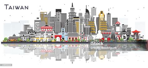 taiwan city skyline  gray buildings isolated  white tourism