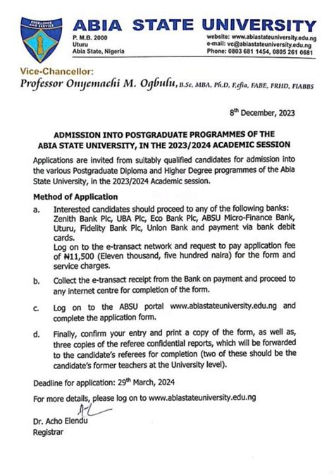 Absu Issues Notice Of Admission Into Postgraduate Programs Myschoolnews