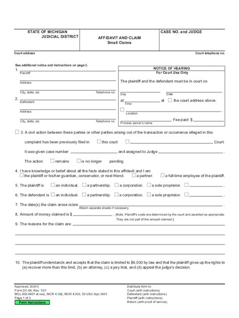 Michigan Small Claims Court Forms Fill Out Sign Online DocHub