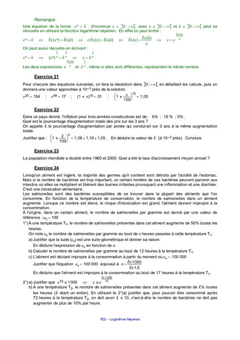 Fonction logarithme Résumé de cours et série d exercices AlloSchool