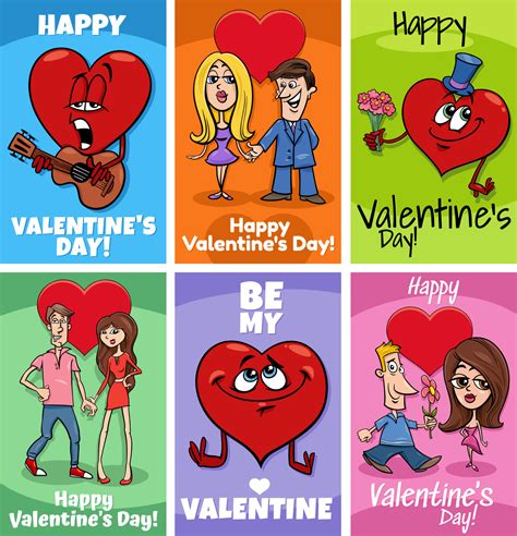 Valentine cartoon greeting cards designs set 17723955 Vector Art at ...