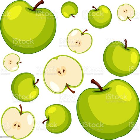 Green Apple Seamless Pattern On White Background Stock Illustration