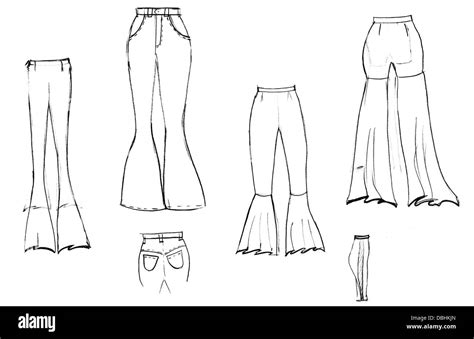 sketch of fashion model - finishing details of women flared trousers Stock Photo: 58780925 - Alamy