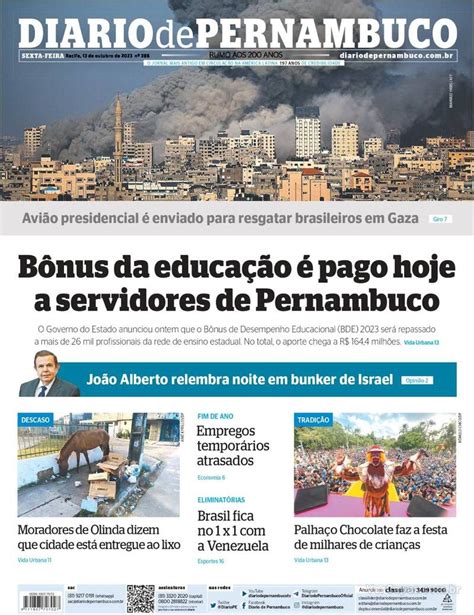 Capa Diario De Pernambuco Edi O Sexta De Outubro De