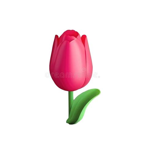 Tulip Flowers 3d Icon Illustration On Stem With Leaves With Different