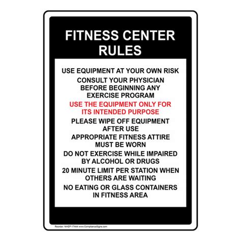 White Vertical Sign Fitness Center Rules Use Equipment