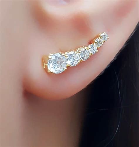 Brinco Ear Cuff Zirc Nias Cristal Banhado Em Ouro K