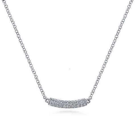 Gabriel Co 14K White Gold Curved Pave Diamond Bar Necklace