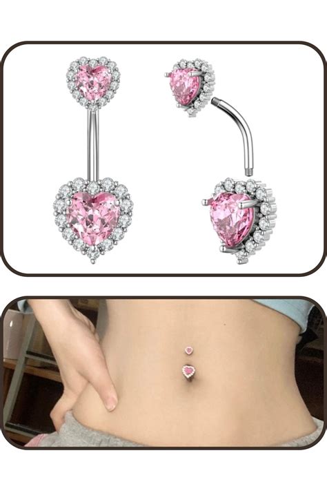 Piercing Work Shop Zirkon taşlı Pembe çift kalpli göbek piercing 10mm