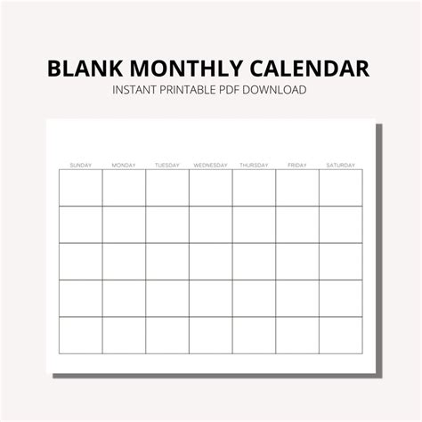 Blank Monthly Calendar Printable Pdf Wall Calendar Minimalistic Calendar Monthly Planner Us