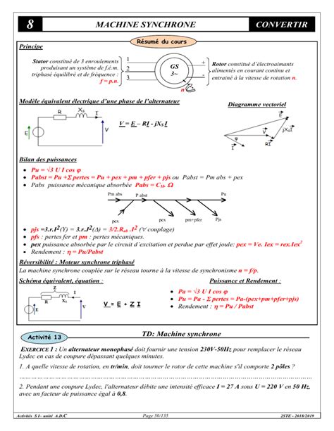 Fonction Convertir Machines Synchrones Triphases Resume Et Exercices