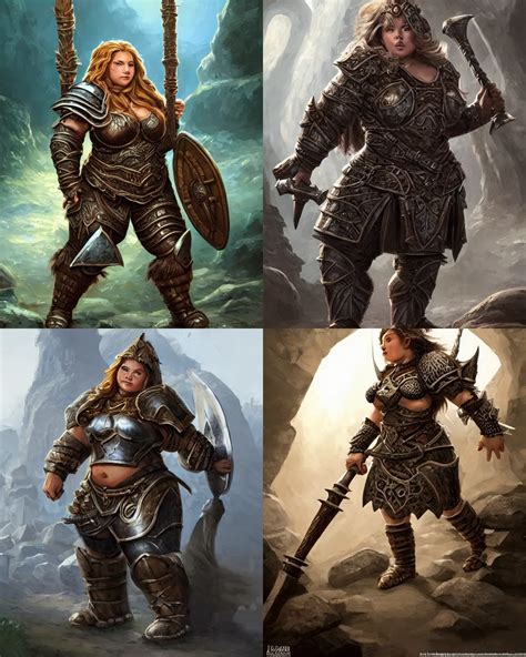 KREA Robust Female Dwarf Warrior Wearing Heavy Plate Armor Strong