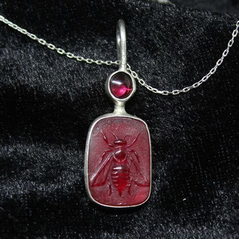 Roman Art Handmade Glass Bee Intaglio Necklace 925K Solid Etsy