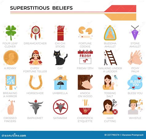 Superstitious Beliefs Icon Set Cartoon Vector