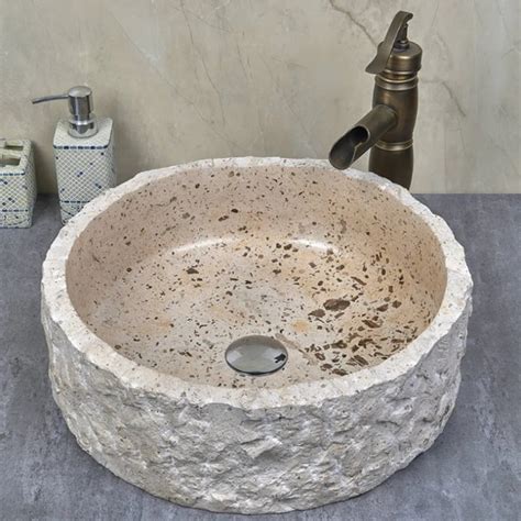 Buy 420420140mm Creamy Marble Stone Round Above Counter Art Basin